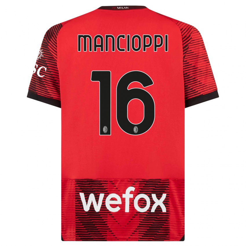 Børn Tommaso Mancioppi #16 Rød Sort Hjemmebane Spillertrøjer 2023/24 Trøje T-Shirt