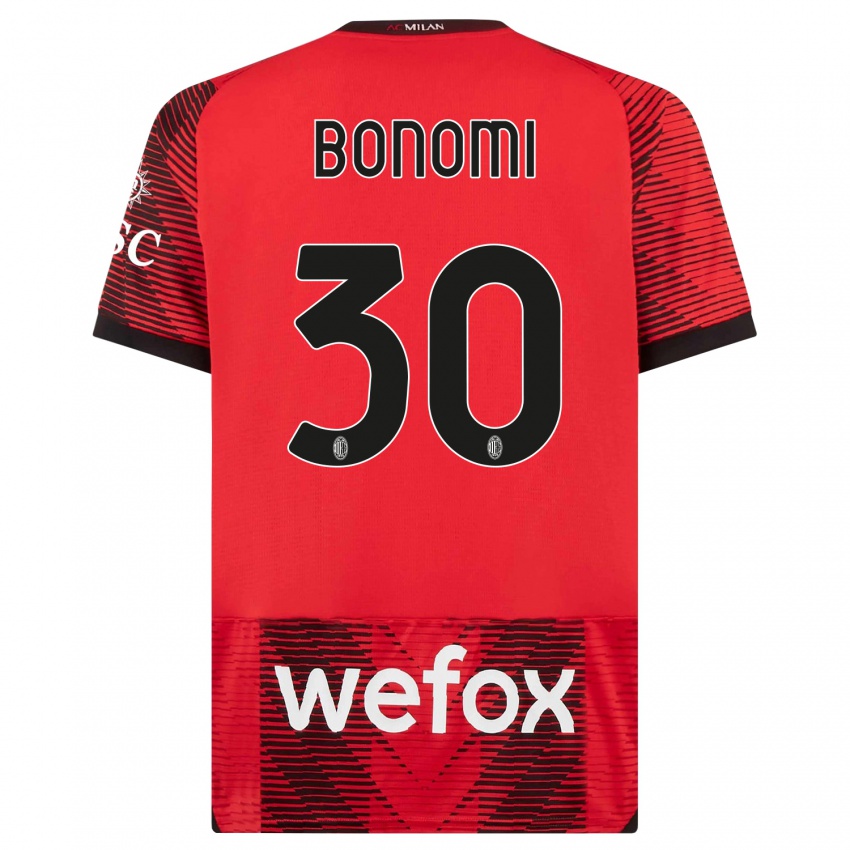 Børn Alessandro Bonomi #30 Rød Sort Hjemmebane Spillertrøjer 2023/24 Trøje T-Shirt