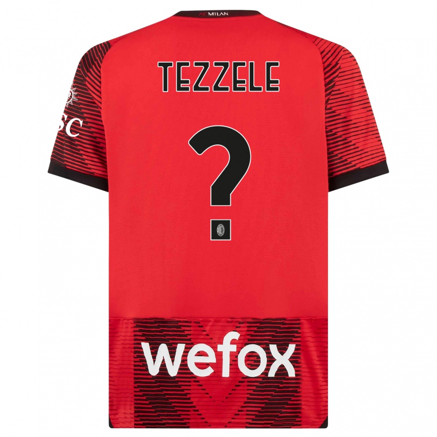 Børn Matteo Tezzele #0 Rød Sort Hjemmebane Spillertrøjer 2023/24 Trøje T-Shirt
