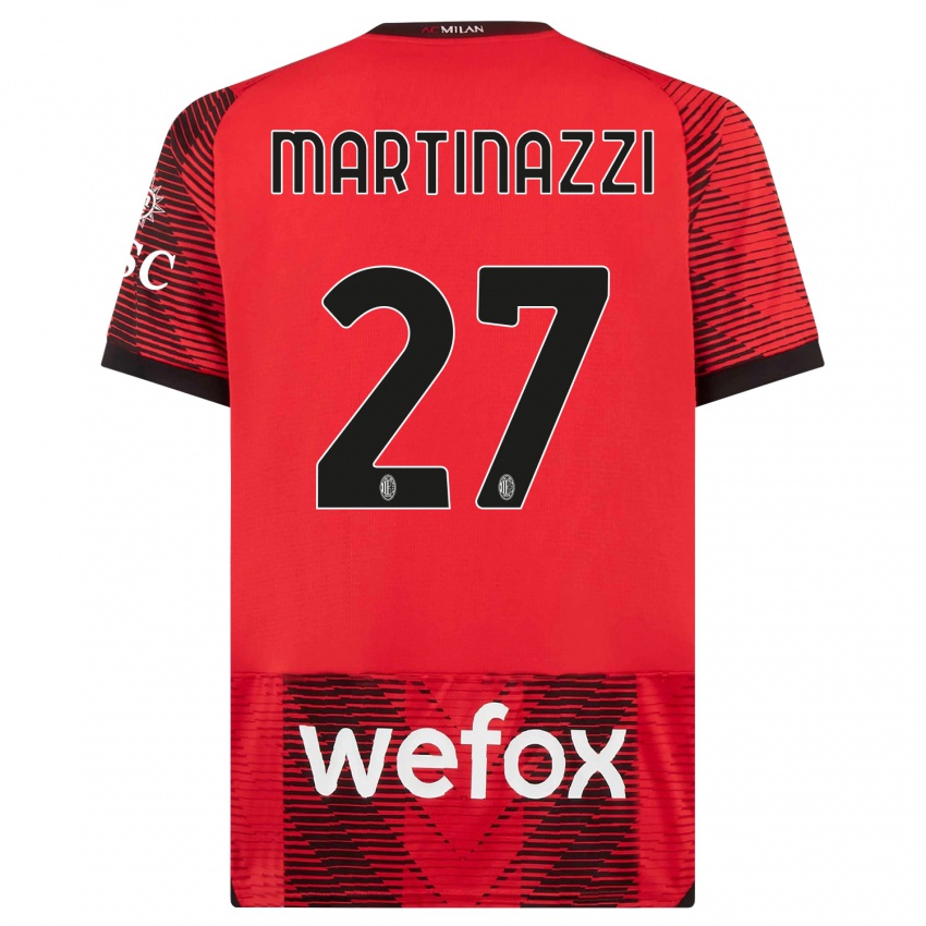 Børn Luca Martinazzi #27 Rød Sort Hjemmebane Spillertrøjer 2023/24 Trøje T-Shirt