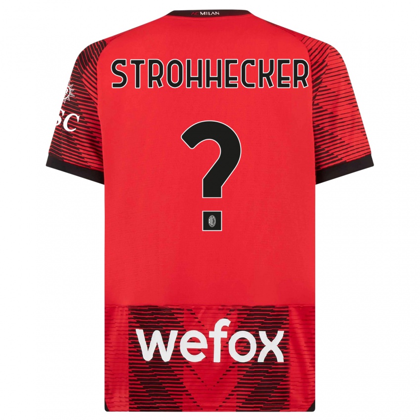 Børn Riccardo Strohhecker #0 Rød Sort Hjemmebane Spillertrøjer 2023/24 Trøje T-Shirt