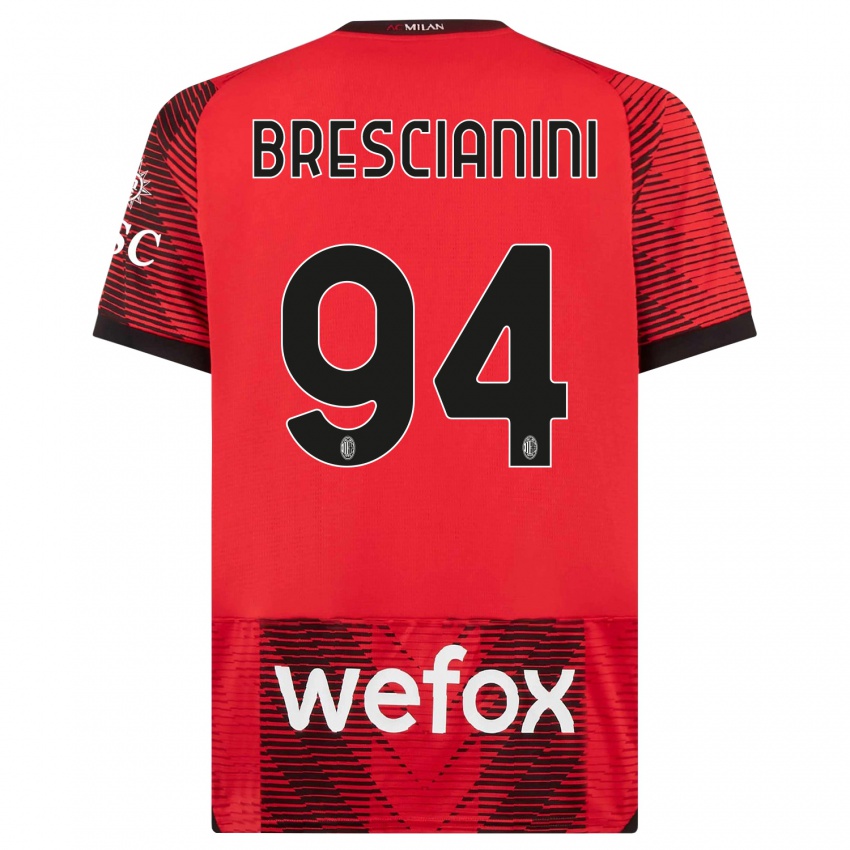 Børn Marco Brescianini #94 Rød Sort Hjemmebane Spillertrøjer 2023/24 Trøje T-Shirt