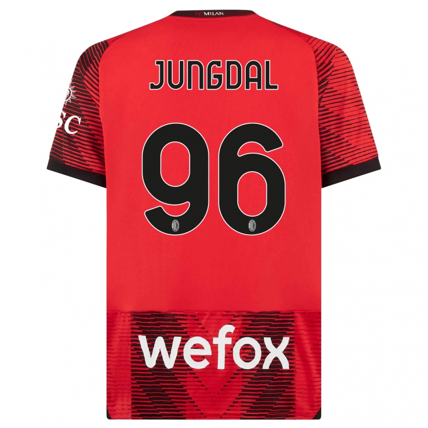Børn Andreas Jungdal #96 Rød Sort Hjemmebane Spillertrøjer 2023/24 Trøje T-Shirt