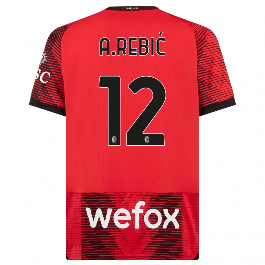 Børn Ante Rebic #12 Rød Sort Hjemmebane Spillertrøjer 2023/24 Trøje T-Shirt