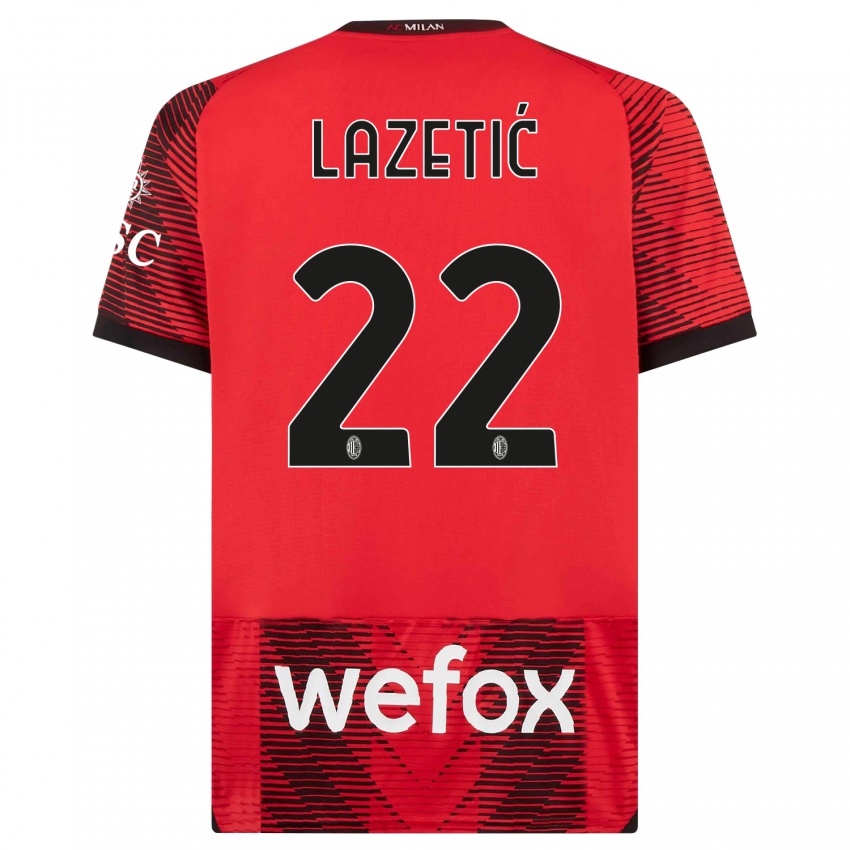 Børn Marko Lazetic #22 Rød Sort Hjemmebane Spillertrøjer 2023/24 Trøje T-Shirt