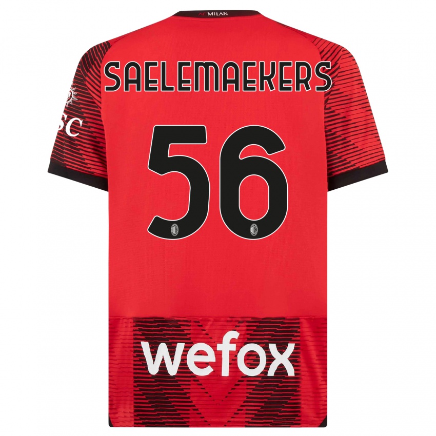 Børn Alexis Saelemaekers #56 Rød Sort Hjemmebane Spillertrøjer 2023/24 Trøje T-Shirt