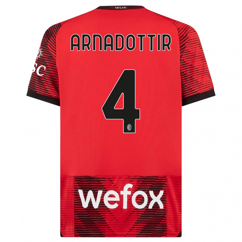 Børn Guony Arnadottir #4 Rød Sort Hjemmebane Spillertrøjer 2023/24 Trøje T-Shirt