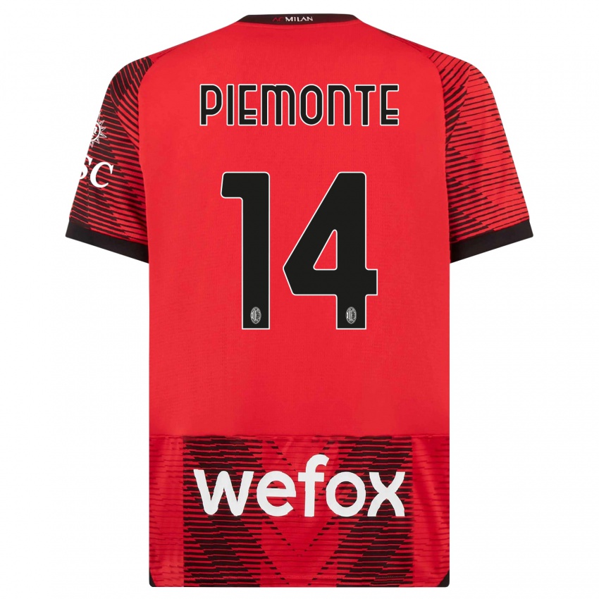 Børn Martina Piemonte #14 Rød Sort Hjemmebane Spillertrøjer 2023/24 Trøje T-Shirt