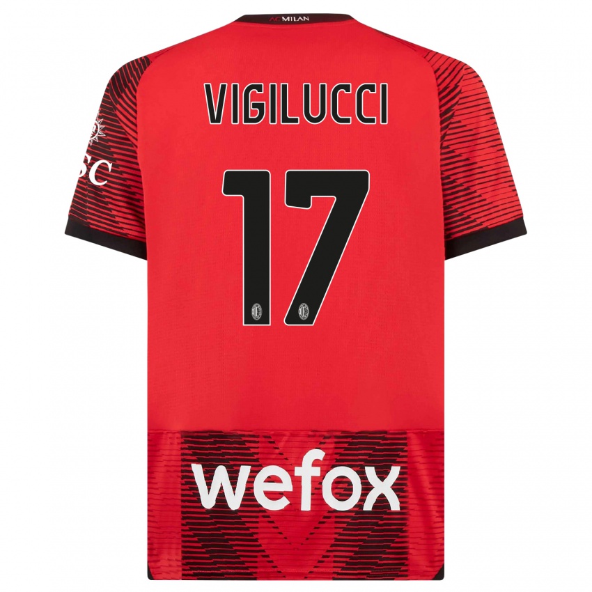 Børn Valery Vigilucci #17 Rød Sort Hjemmebane Spillertrøjer 2023/24 Trøje T-Shirt