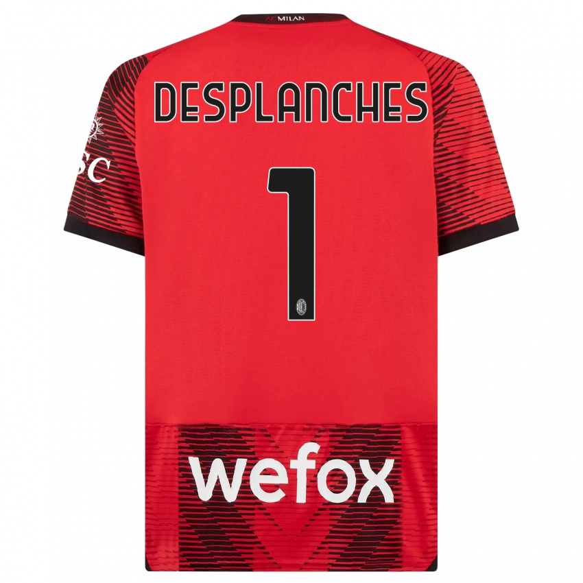Børn Sebastiano Desplanches #1 Rød Sort Hjemmebane Spillertrøjer 2023/24 Trøje T-Shirt