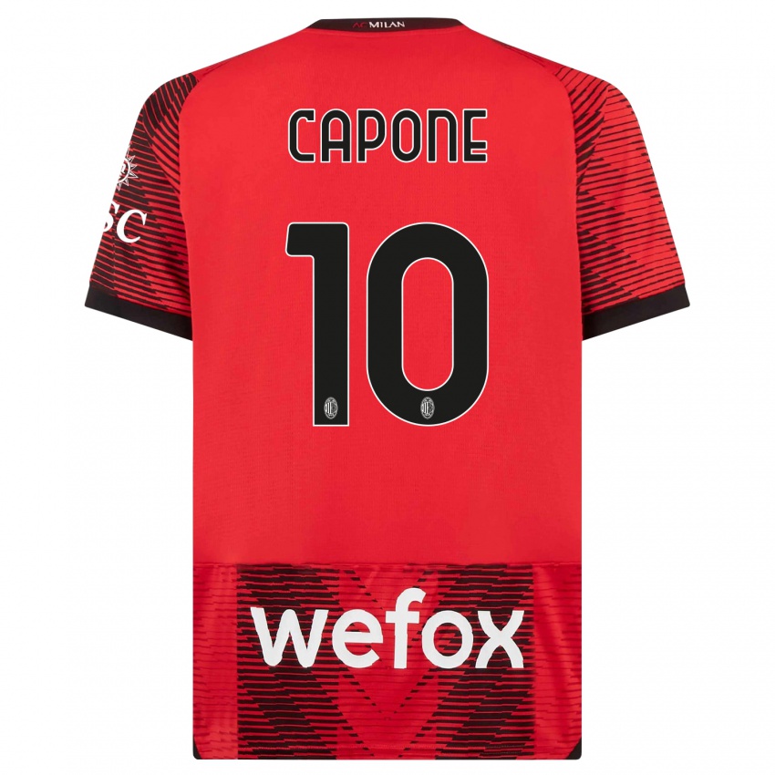Børn Andrea Capone #10 Rød Sort Hjemmebane Spillertrøjer 2023/24 Trøje T-Shirt
