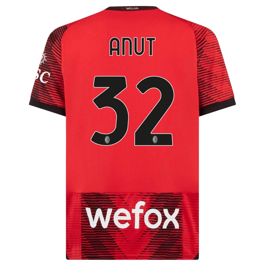 Børn Niccolo Anut #32 Rød Sort Hjemmebane Spillertrøjer 2023/24 Trøje T-Shirt