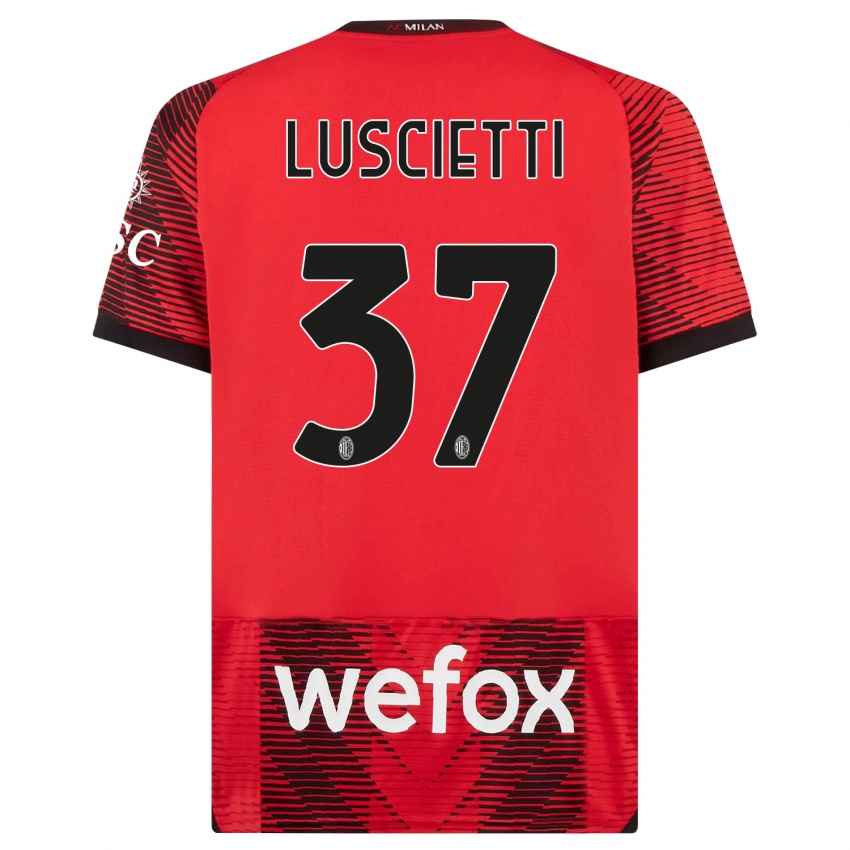 Børn Abebe Luscietti #37 Rød Sort Hjemmebane Spillertrøjer 2023/24 Trøje T-Shirt