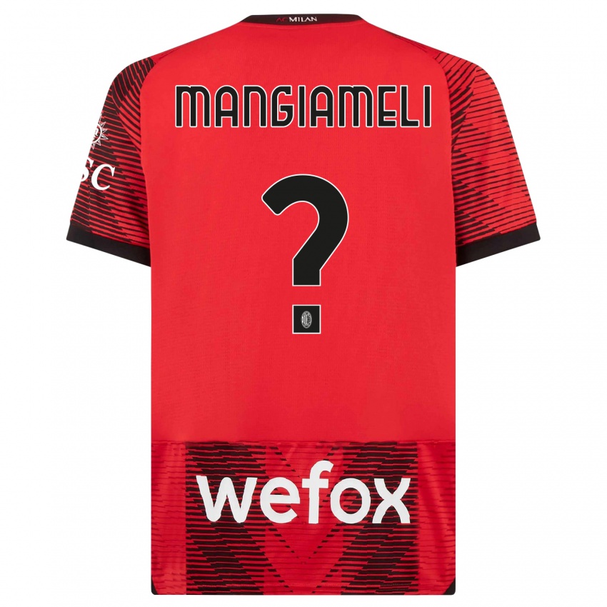 Børn Federico Mangiameli #0 Rød Sort Hjemmebane Spillertrøjer 2023/24 Trøje T-Shirt