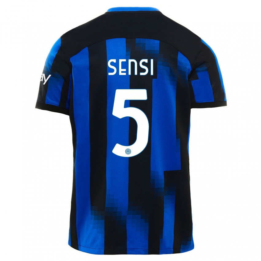 Børn Stefano Sensi #5 Sort Blå Hjemmebane Spillertrøjer 2023/24 Trøje T-Shirt