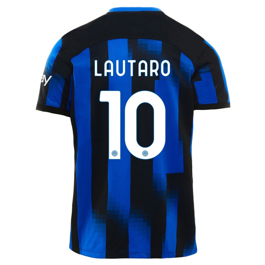 Børn Lautaro Martinez #10 Sort Blå Hjemmebane Spillertrøjer 2023/24 Trøje T-Shirt