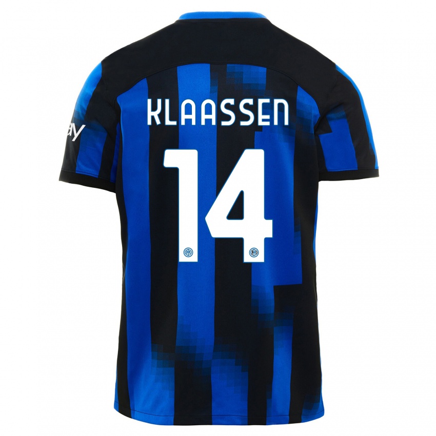 Børn Davy Klaassen #14 Sort Blå Hjemmebane Spillertrøjer 2023/24 Trøje T-Shirt