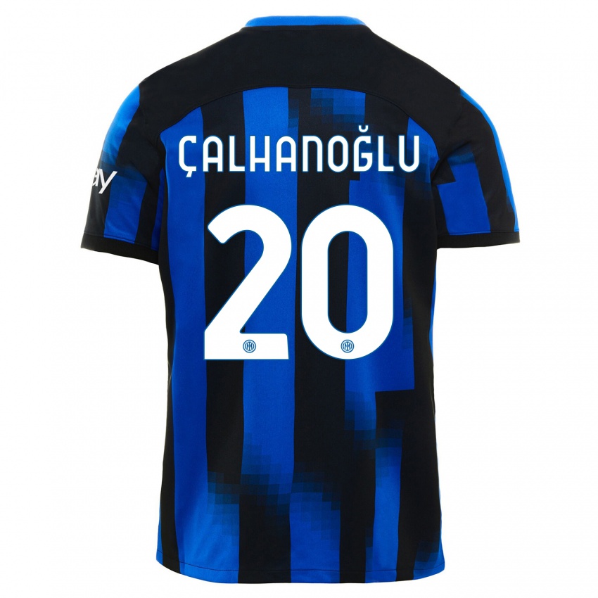 Børn Hakan Calhanoglu #20 Sort Blå Hjemmebane Spillertrøjer 2023/24 Trøje T-Shirt