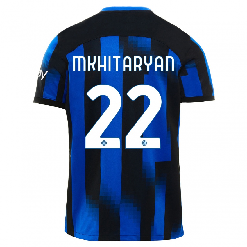 Børn Henrikh Mkhitaryan #22 Sort Blå Hjemmebane Spillertrøjer 2023/24 Trøje T-Shirt