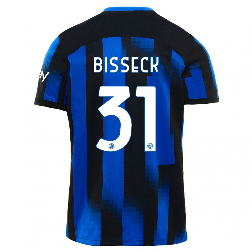 Børn Yann Bisseck #31 Sort Blå Hjemmebane Spillertrøjer 2023/24 Trøje T-Shirt