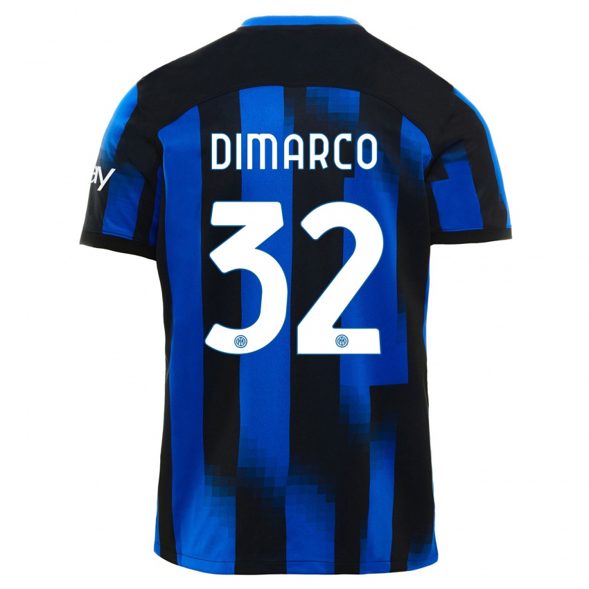 Børn Federico Dimarco #32 Sort Blå Hjemmebane Spillertrøjer 2023/24 Trøje T-Shirt