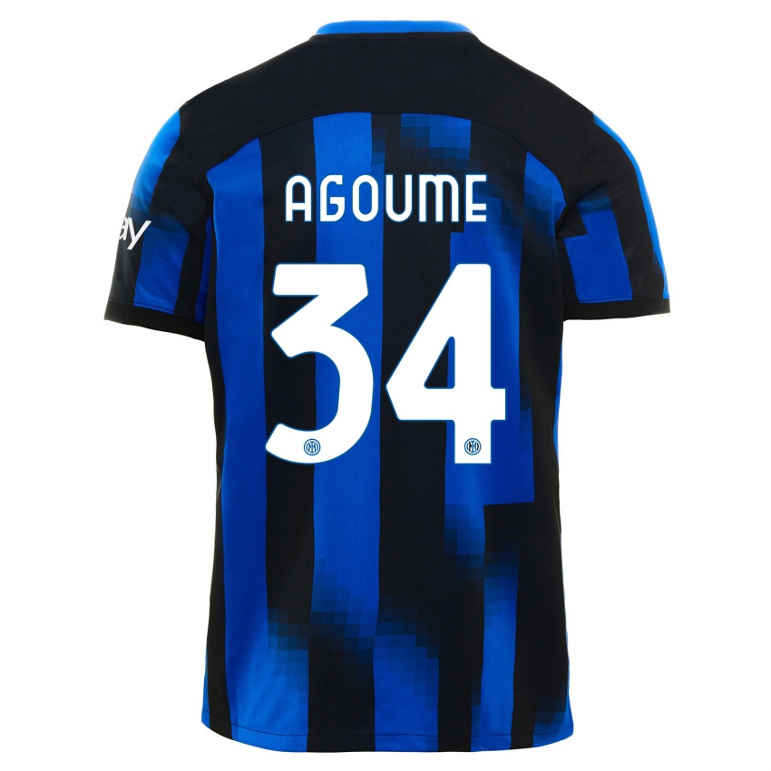 Børn Lucien Agoume #34 Sort Blå Hjemmebane Spillertrøjer 2023/24 Trøje T-Shirt