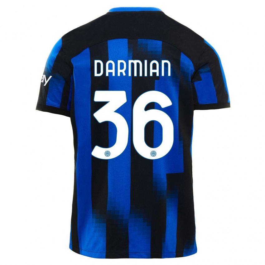 Børn Matteo Darmian #36 Sort Blå Hjemmebane Spillertrøjer 2023/24 Trøje T-Shirt
