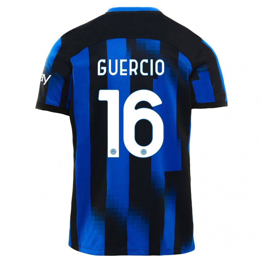 Børn Tommaso Guercio #16 Sort Blå Hjemmebane Spillertrøjer 2023/24 Trøje T-Shirt