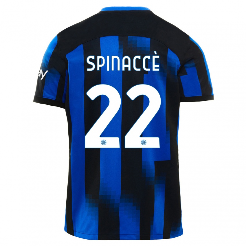 Børn Matteo Spinaccè #22 Sort Blå Hjemmebane Spillertrøjer 2023/24 Trøje T-Shirt