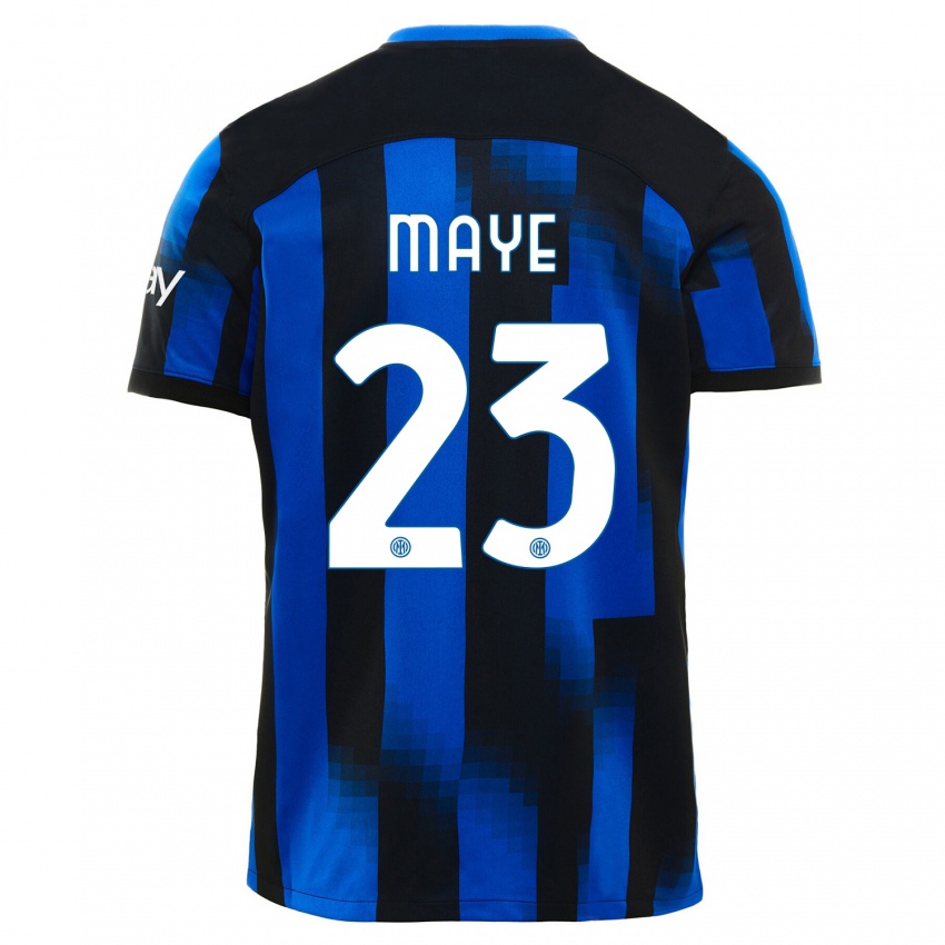 Børn Yvan Maye #23 Sort Blå Hjemmebane Spillertrøjer 2023/24 Trøje T-Shirt