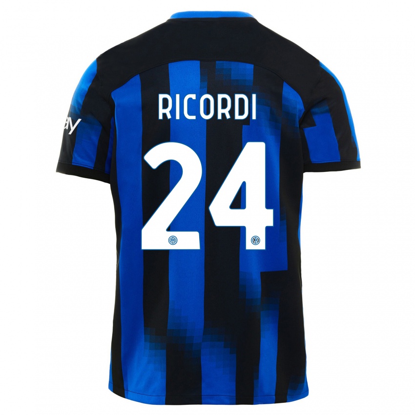 Børn Tommaso Ricordi #24 Sort Blå Hjemmebane Spillertrøjer 2023/24 Trøje T-Shirt