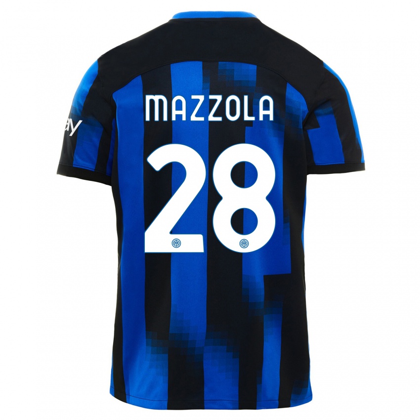 Børn Giuseppe Mazzola #28 Sort Blå Hjemmebane Spillertrøjer 2023/24 Trøje T-Shirt