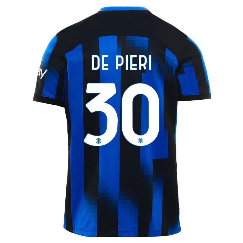 Børn Giacomo De Pieri #30 Sort Blå Hjemmebane Spillertrøjer 2023/24 Trøje T-Shirt