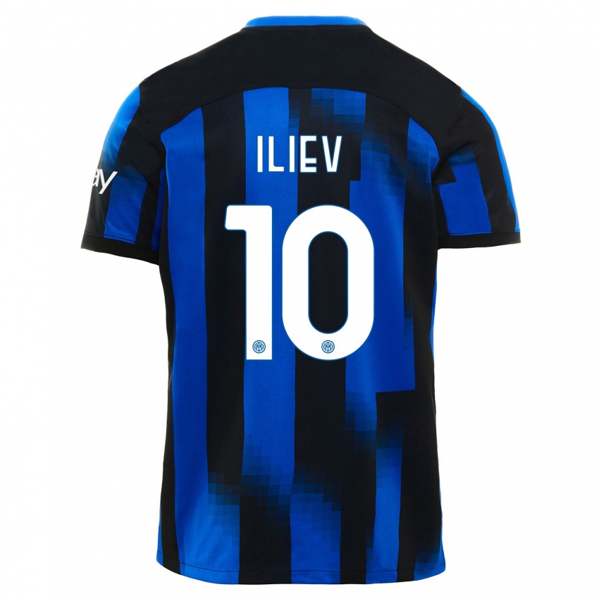 Børn Nikola Iliev #10 Sort Blå Hjemmebane Spillertrøjer 2023/24 Trøje T-Shirt