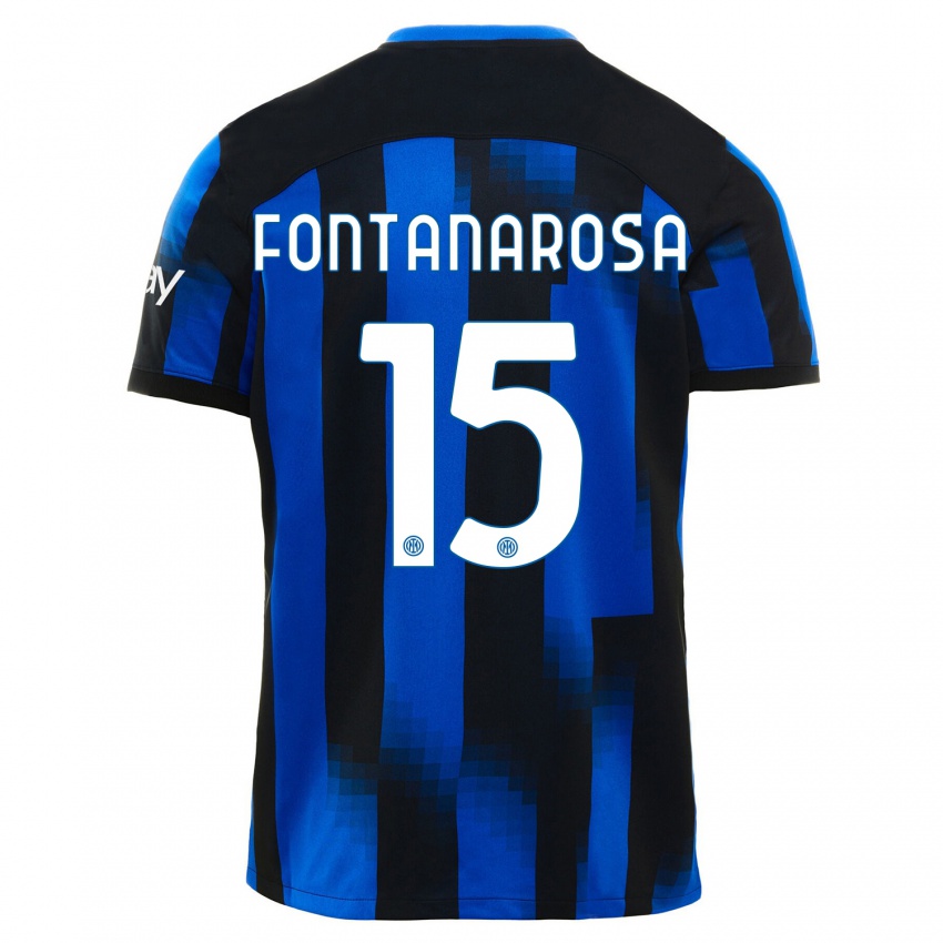 Børn Alessandro Fontanarosa #15 Sort Blå Hjemmebane Spillertrøjer 2023/24 Trøje T-Shirt
