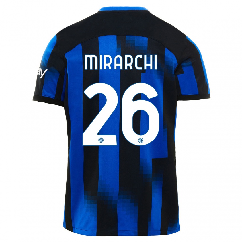 Børn Mattia Mirarchi #26 Sort Blå Hjemmebane Spillertrøjer 2023/24 Trøje T-Shirt