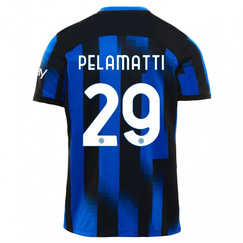 Børn Andrea Pelamatti #29 Sort Blå Hjemmebane Spillertrøjer 2023/24 Trøje T-Shirt