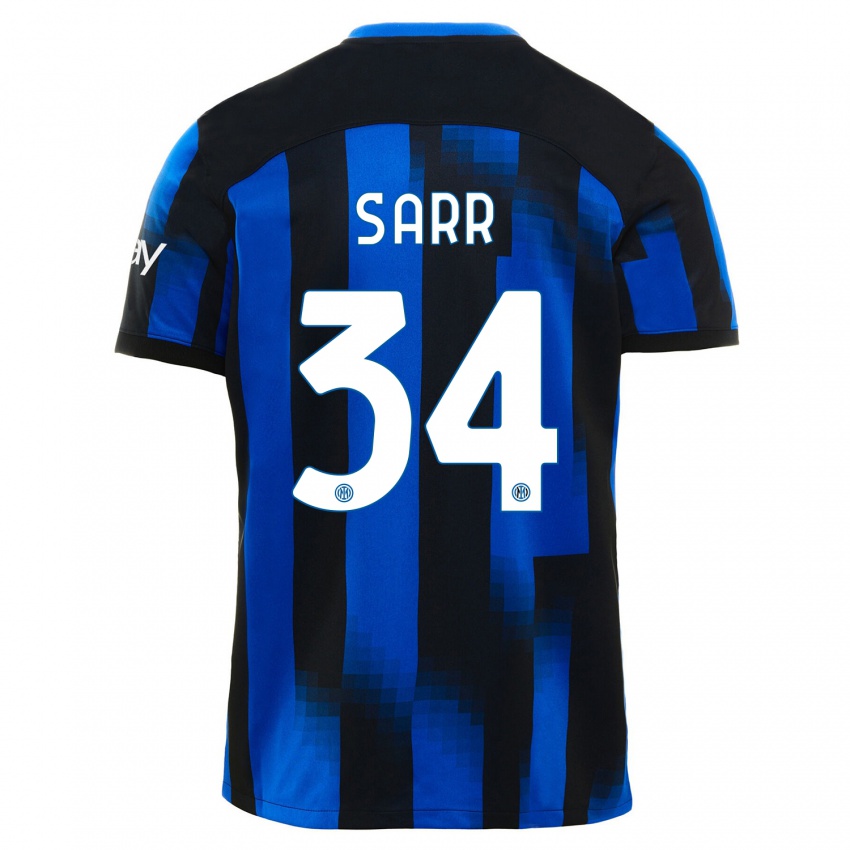 Børn Amadou Sarr #34 Sort Blå Hjemmebane Spillertrøjer 2023/24 Trøje T-Shirt