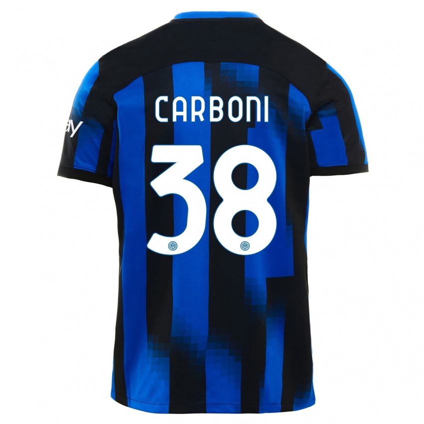 Børn Valentin Carboni #38 Sort Blå Hjemmebane Spillertrøjer 2023/24 Trøje T-Shirt