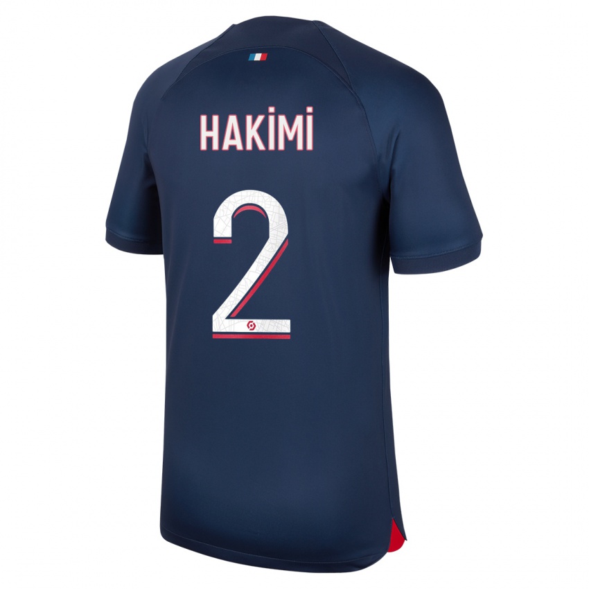 Børn Achraf Hakimi #2 Blå Rød Hjemmebane Spillertrøjer 2023/24 Trøje T-Shirt