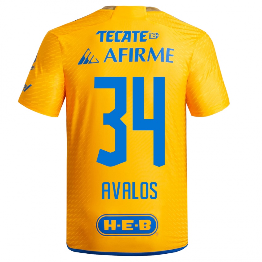 Børn Erick Avalos #34 Gul Hjemmebane Spillertrøjer 2023/24 Trøje T-Shirt