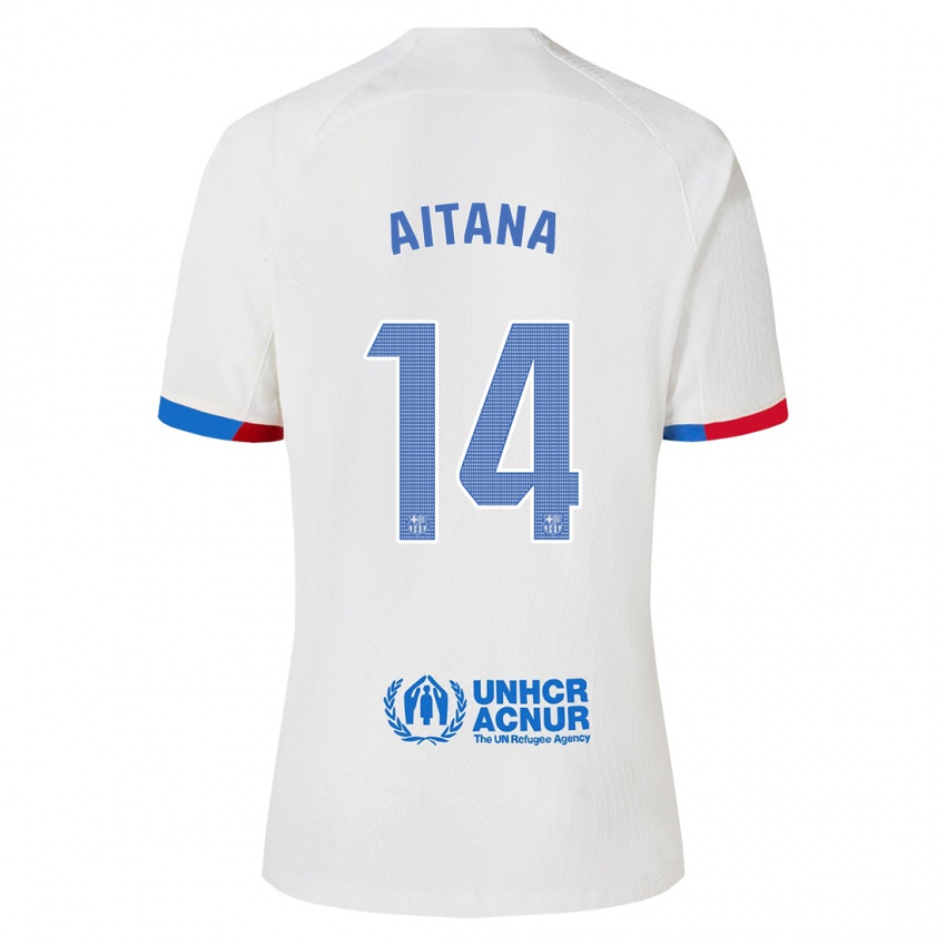 Børn Aitana Bonmati #14 Hvid Udebane Spillertrøjer 2023/24 Trøje T-Shirt