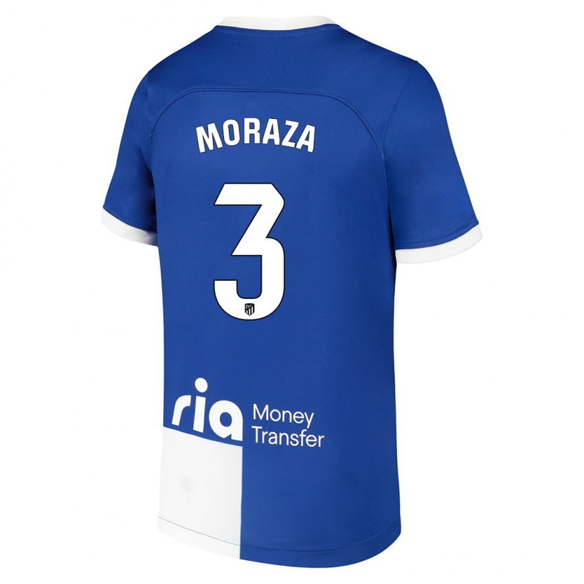 Børn Ainhoa Moraza #3 Blå Hvid Udebane Spillertrøjer 2023/24 Trøje T-Shirt