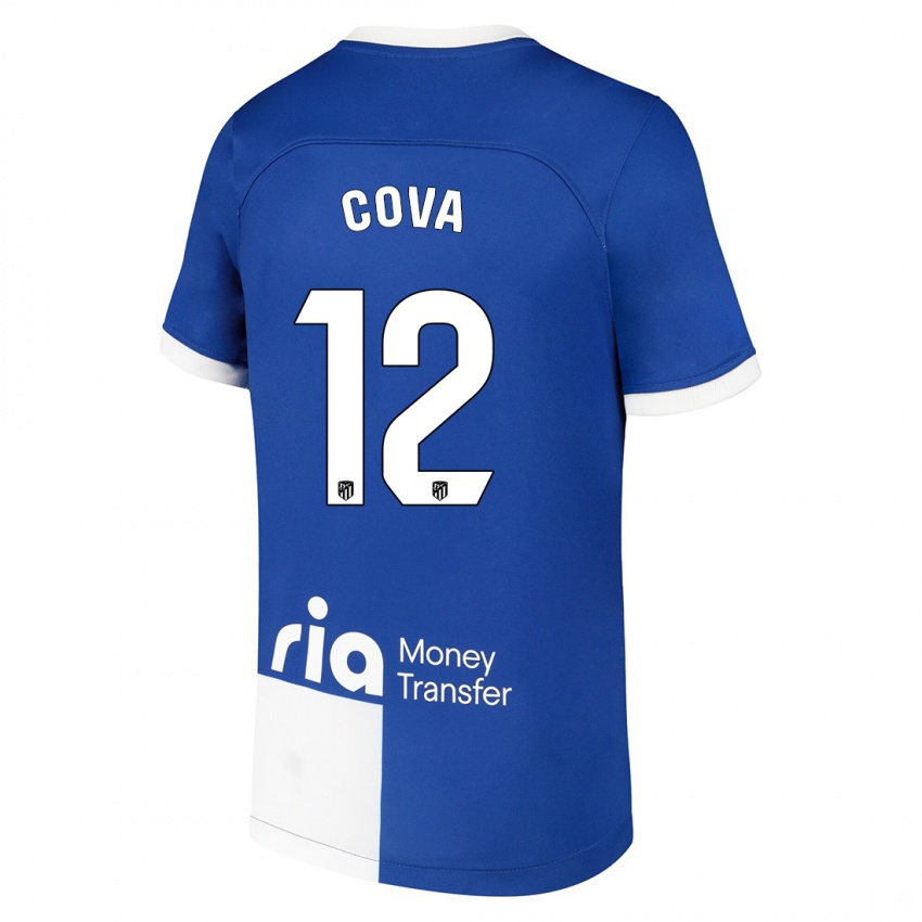 Børn Adrian Cova #12 Blå Hvid Udebane Spillertrøjer 2023/24 Trøje T-Shirt
