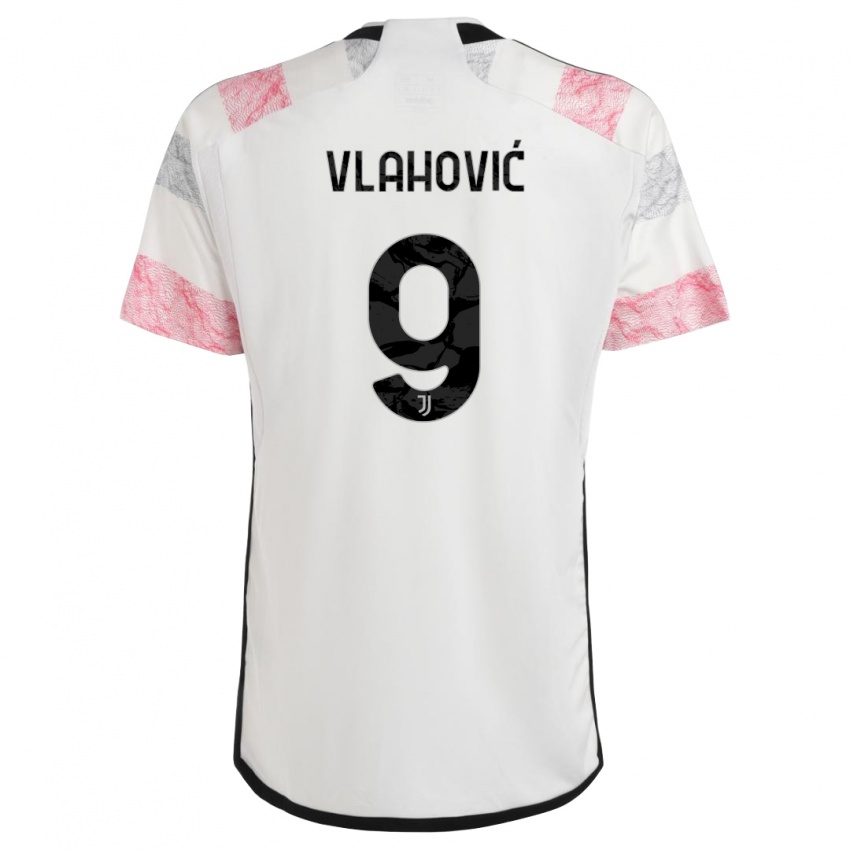 Børn Dusan Vlahovic #9 Hvid Pink Udebane Spillertrøjer 2023/24 Trøje T-Shirt