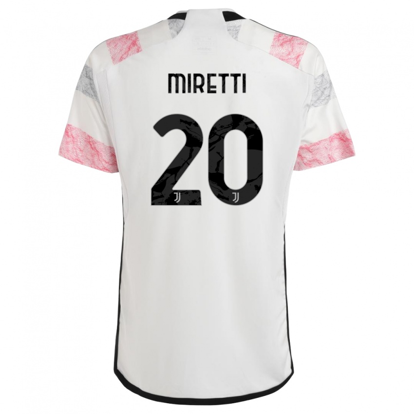 Børn Fabio Miretti #20 Hvid Pink Udebane Spillertrøjer 2023/24 Trøje T-Shirt