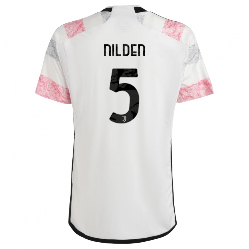 Børn Amanda Nilden #5 Hvid Pink Udebane Spillertrøjer 2023/24 Trøje T-Shirt