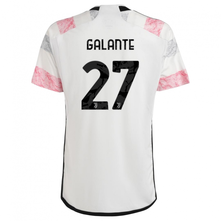 Børn Tommaso Galante #27 Hvid Pink Udebane Spillertrøjer 2023/24 Trøje T-Shirt