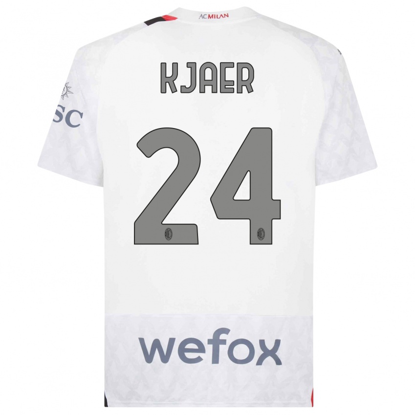 Børn Simon Kjaer #24 Hvid Udebane Spillertrøjer 2023/24 Trøje T-Shirt