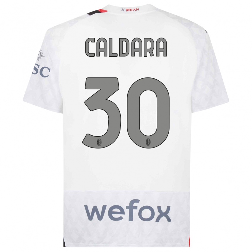 Børn Mattia Caldara #30 Hvid Udebane Spillertrøjer 2023/24 Trøje T-Shirt